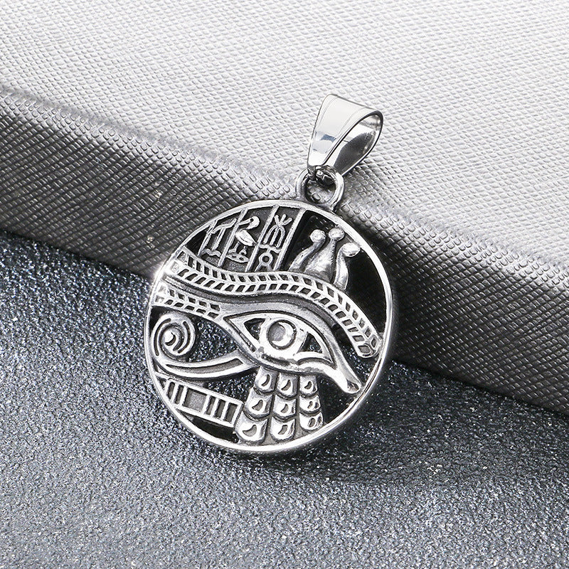 Retro Sun Smiley Face Moon Celestial Pendant, Ancient Egyptian Eye Of Horus Titanium Necklace