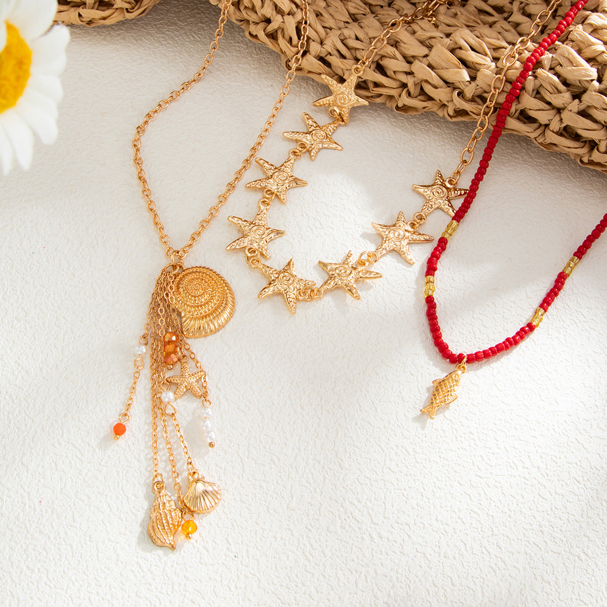 Shell, Starfish & Fish Y-Shaped Necklace