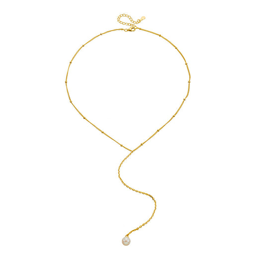 S925 Sterling Silver Y-Shaped Natural Cultured Pearl Collarbone Necklace Long Fringed Chain Sweater