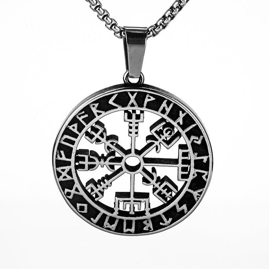 1. Planderful Round Hollow Viking Stainless Steel Necklace for Men Rune Inspired Gift