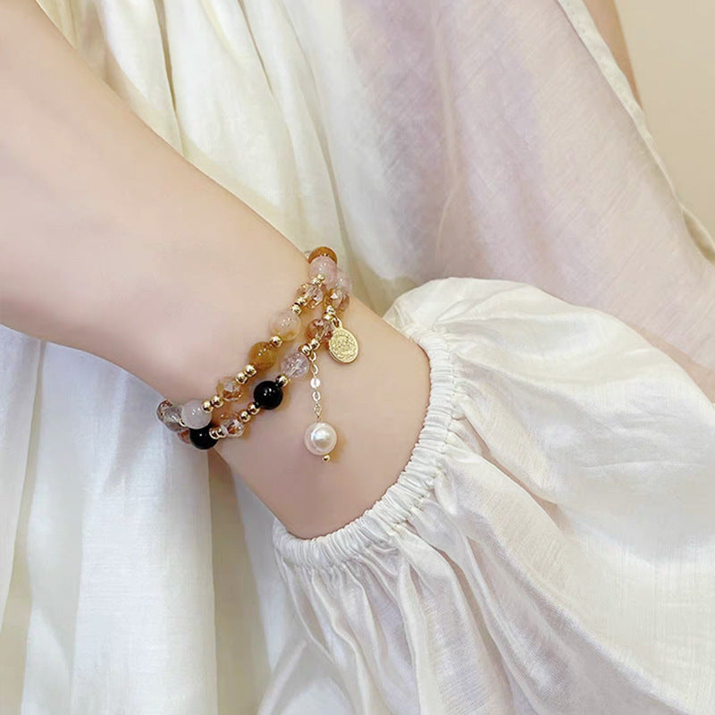 Strawberry Quartz Crystal Double-Wrap Bracelet