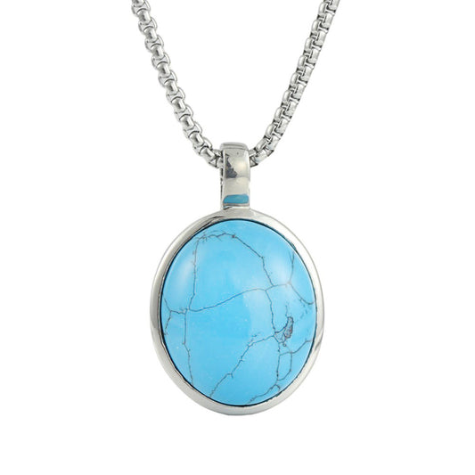 Men's Retro Punk Titanium Steel Turquoise Pendant Necklace