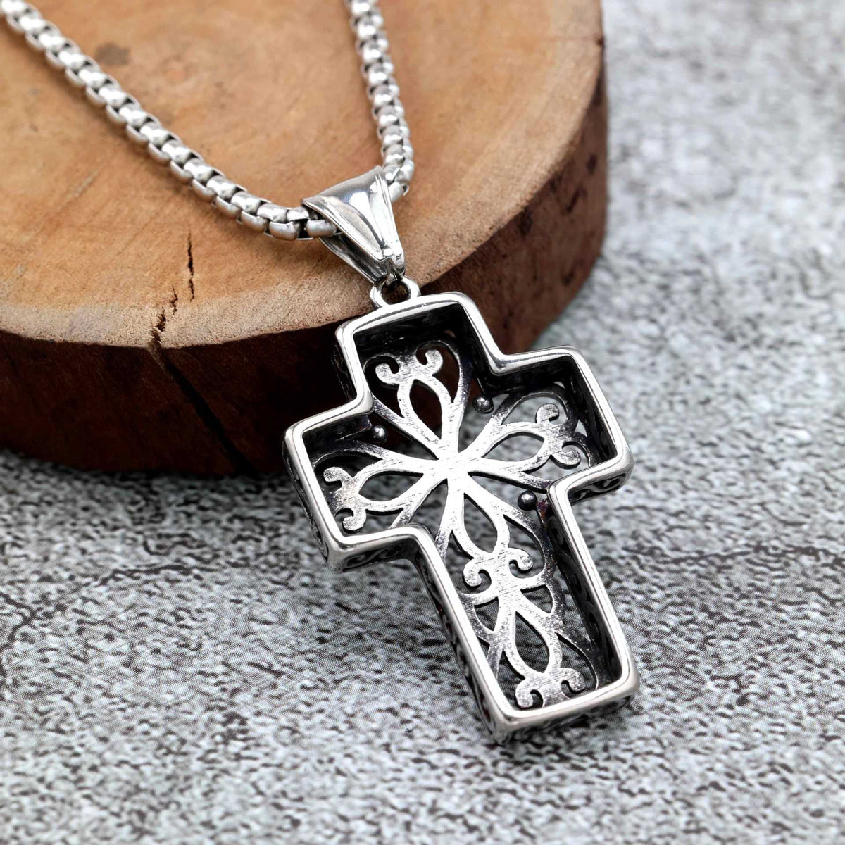 Vintage Cross Stainless Steel Pendant Necklace