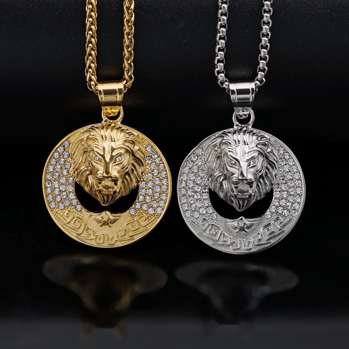 Planderful Hip Hop Necklace Unisex Gold Plated Stainless Steel Lion Head Pendant Color Retention Statement Jewelry