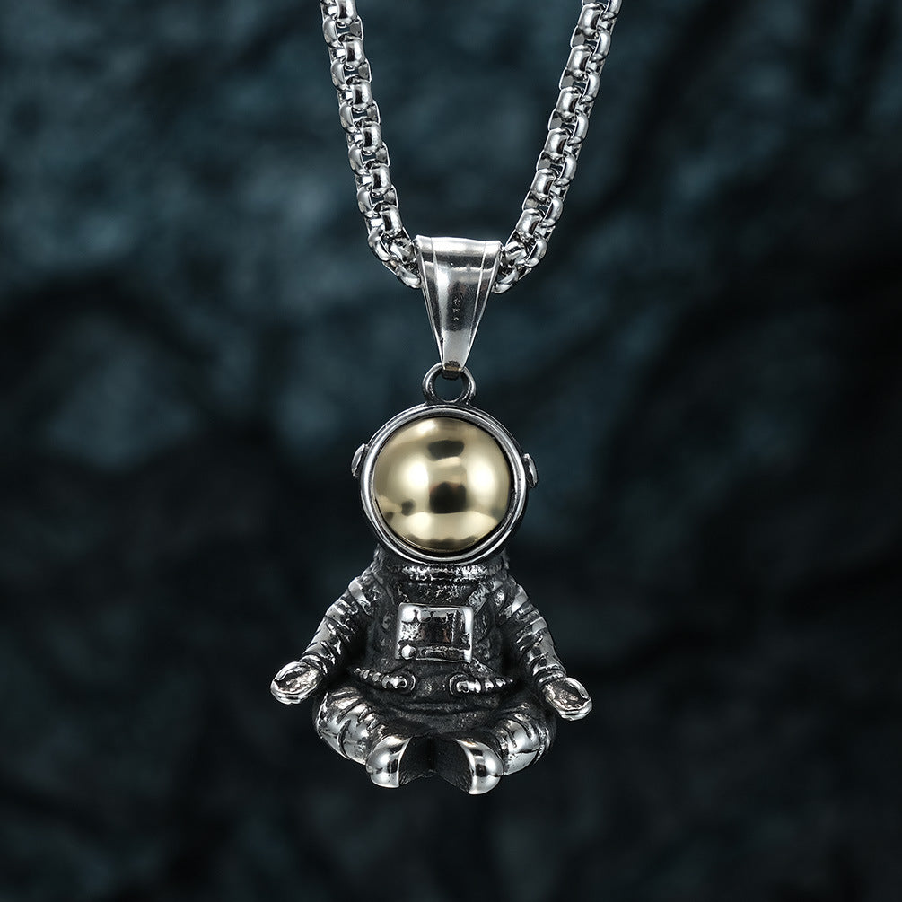 Astronaut Necklace Titanium Steel Durable Retro Urban Punk Street Style Pendant for Hip Hop Fans Planderful