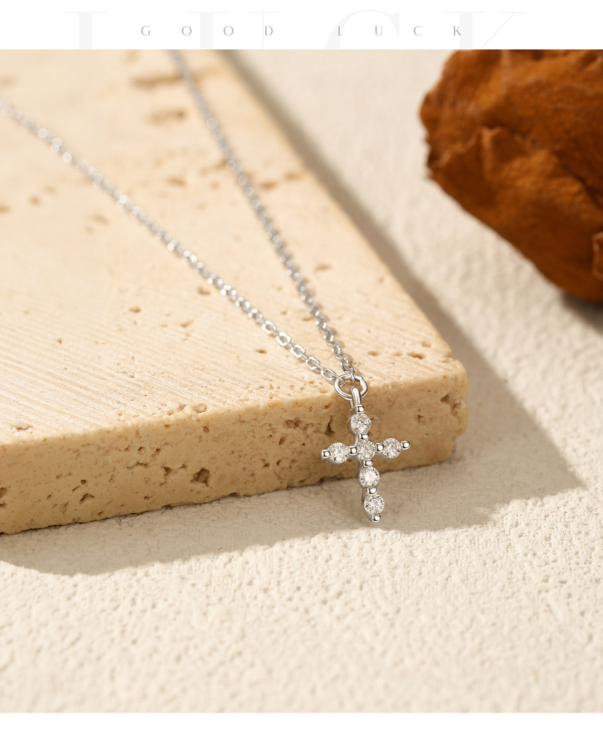 925 Sterling Silver 0.09 ct Cross Moissanite Necklace