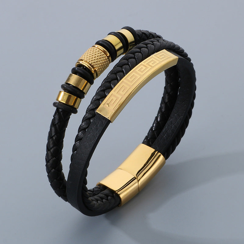 Planderful Mens Multi Layer Leather Magnetic Bracelet