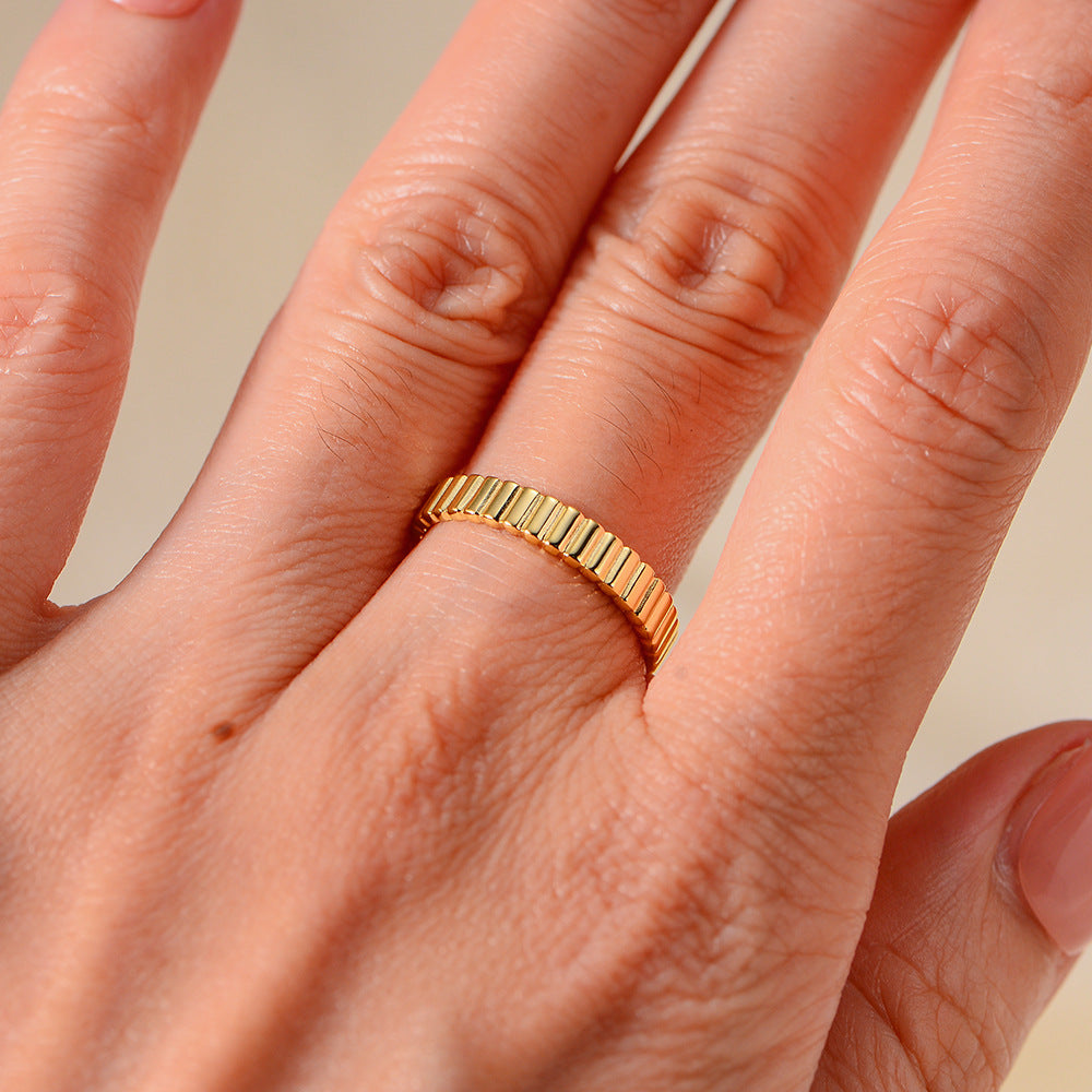S925 Sterling Silver Striped Plain Ring