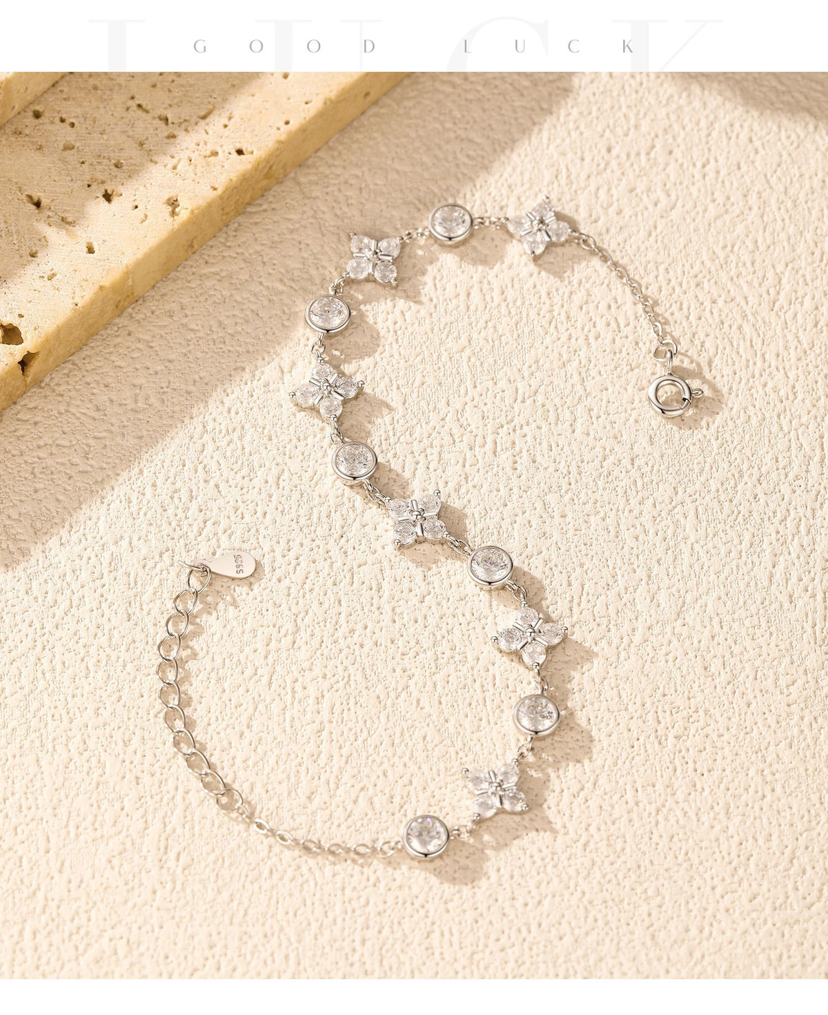 925 Sterling Silver Pavé Clover Bracelet
