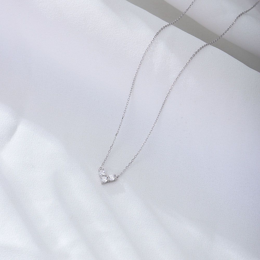 Zircon Love Sterling Silver Necklace Sense Cute Sweet
