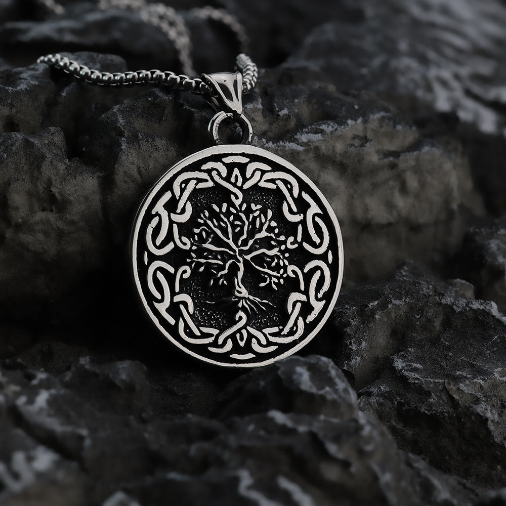 Nordic Retro Stainless Steel Men's Life Tree Pendant Necklace