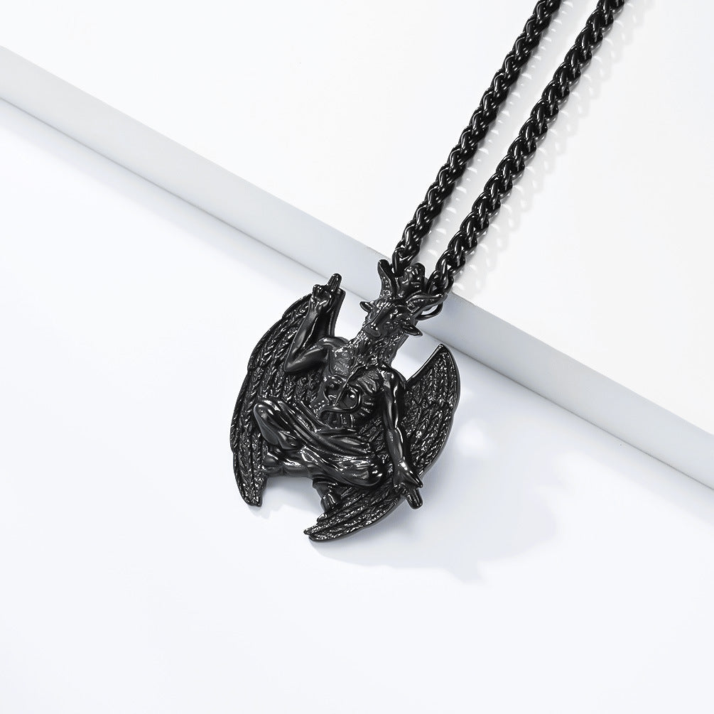 Planderful Everyday Genie Devil Goat Pendant Necklace Titanium Steel For Men And Unisex, Mysterious Retro Protection Charm