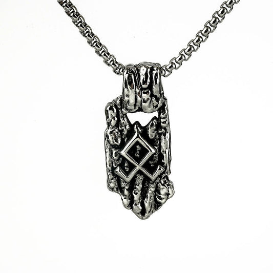 Vintage Nordic Men's Stainless Steel Viking Rune Pendant