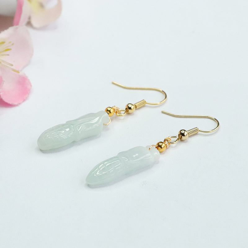 Ear Hooks Earrings adorned with Genuine Burmese Emerald Jade
