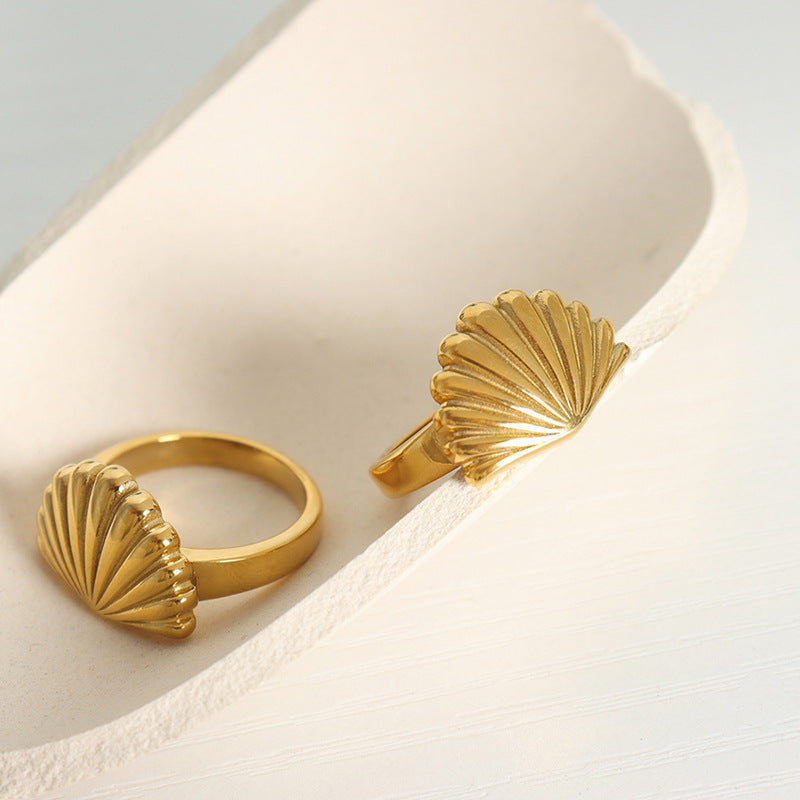 Golden Seashell Design Titanium Steel Ring - Everyday Genie Collection