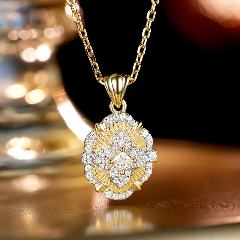 Planderful S925 Sterling Silver Necklace Light Luxury Collarbone Chain For Women Medieval Style With Zircon