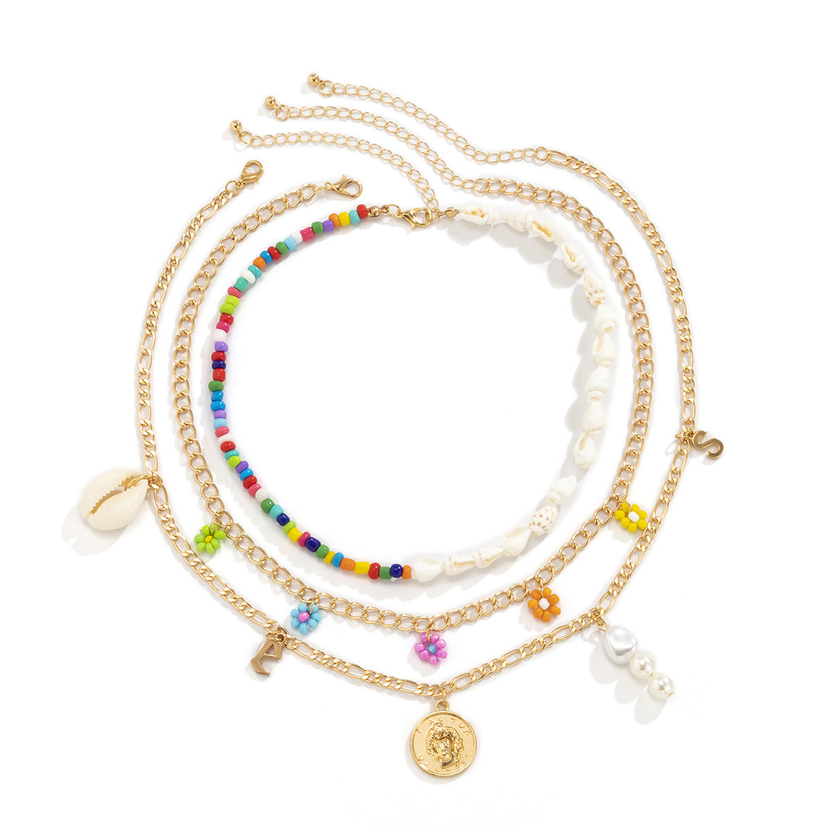 Planderful Vienna Verve Asymmetric Ocean Shell Daisy Fringed Necklace For Women Beaded Statement Necklace