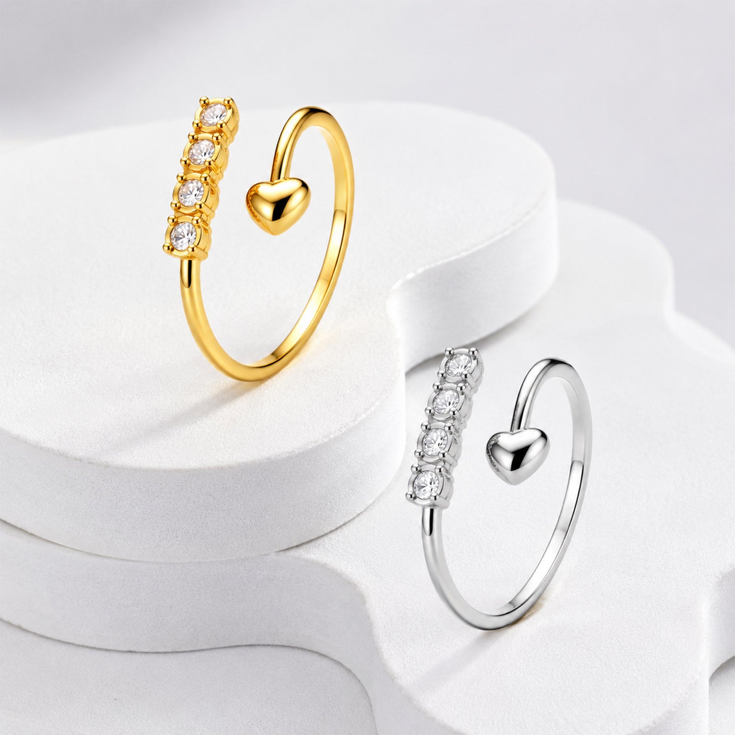 Planderful Everyday Genie Zircon Ring Four Zircon Open Stainless Steel Adjustable Jewelry For Women And Men
