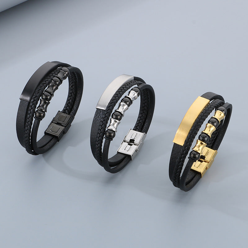 Planderful Everyday Genie Leather Beaded Bracelet For Men