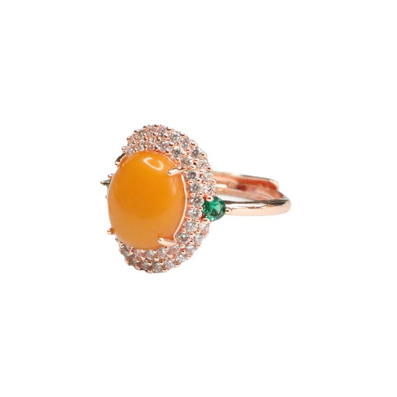 Vintage Russian Amber Ring with Green Zircon Halo