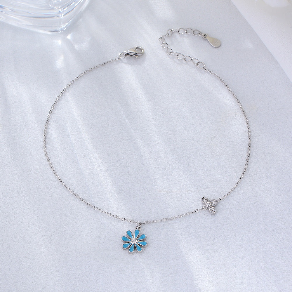 Japan And Korea Small Daisy Anklet Sterling Silver Summer Versatile Fresh Flower Anklet Bracelet