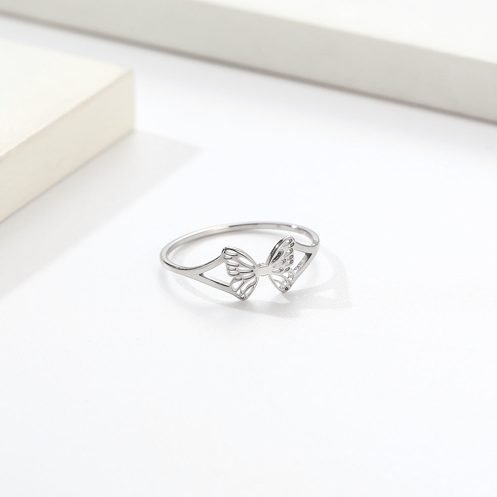 Mori Korean Titanium Steel Hollow Butterfly Ring Wholesale