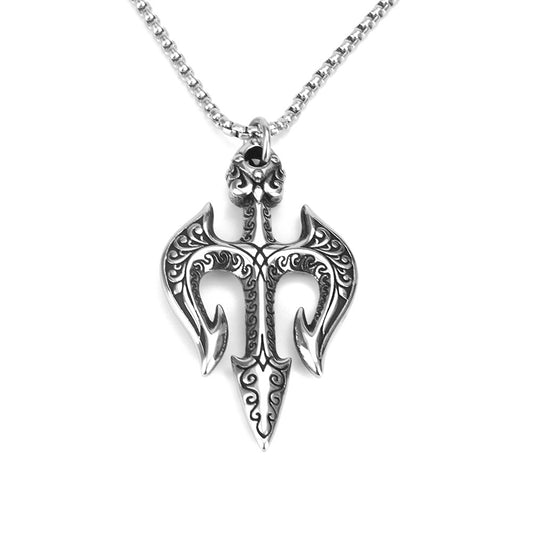 European and American Jewelry Stainless Steel Men's Pendant Retro Aquaman Trident Necklace