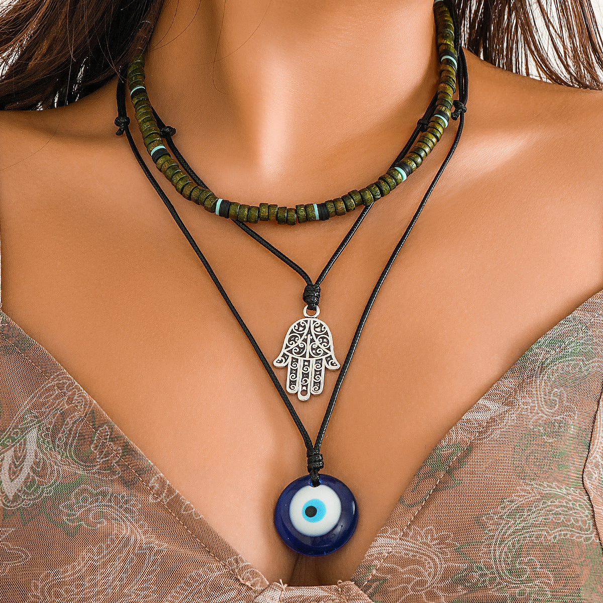 Vintage Devil's Eye and Turquoise Pendant Necklace
