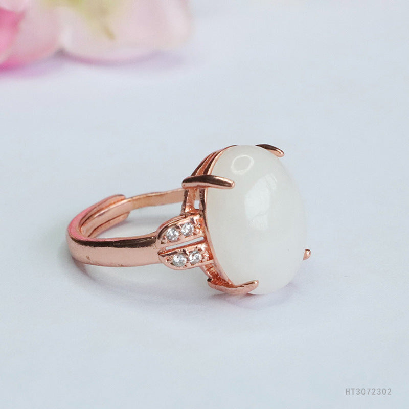White Hetian Jade Cabochon Ring