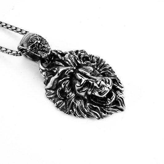Hip-Hop European And American Lion Pendant Stainless Steel Necklace