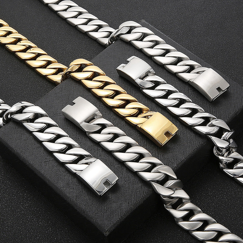 Simple And Fashionable Versatile, Rock Hip-Hop Titanium Steel Men's Polished 20mm Cuban Chain Necklace