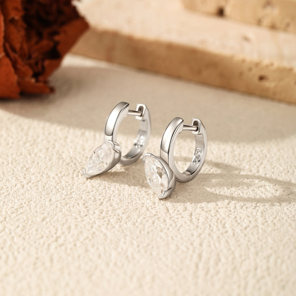 925 Sterling Silver 0.50 ct Marquise Moissanite Hoops