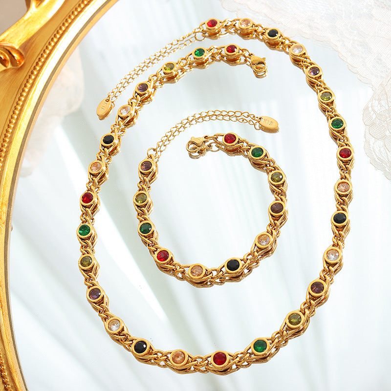 Trendy Copper Jewelry Set with Vibrant Zircon Accents