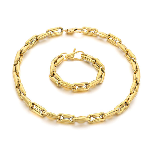 Hip Hop Jewelry Set Titanium Steel Necklace Bracelet Mens