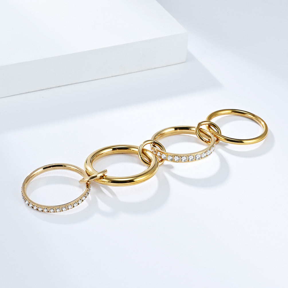 Planderful Four Layer Stacking Zircon Ring For Women Index Finger Titanium Steel Luxury High End