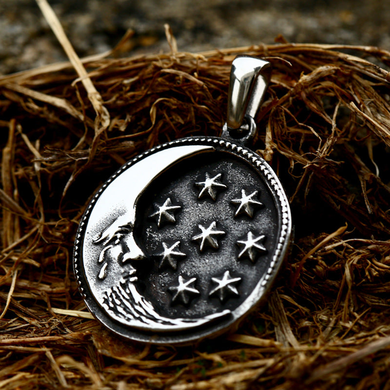 Stainless Steel Retro Crescent Pendant Necklace for Men - Cross-Border Foreign Trade Titanium Steel Accessories