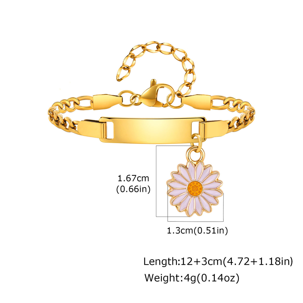 Engravable Sunflower Stainless Steel Bracelet