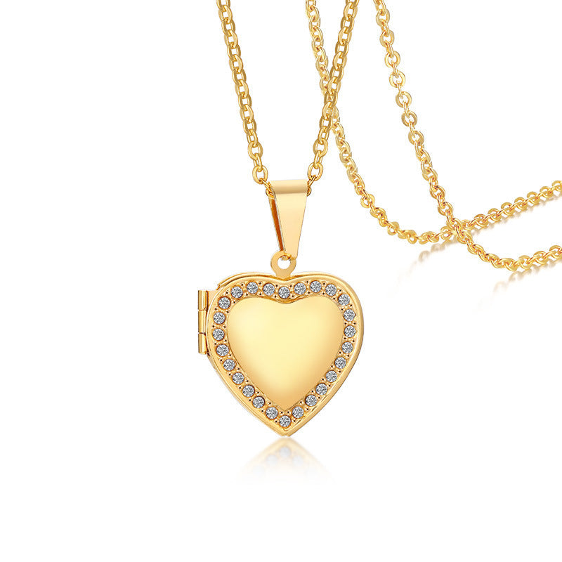 European And American Heart-Shaped Zircon Gold Necklace