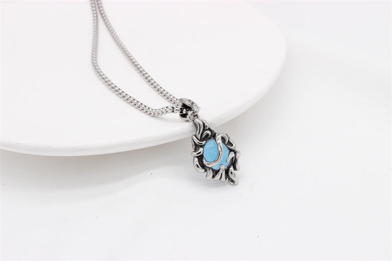Planderful Titanium Steel Pendant For Men Unisex Retro Bluestone Flame Jewelry With Bold Statement