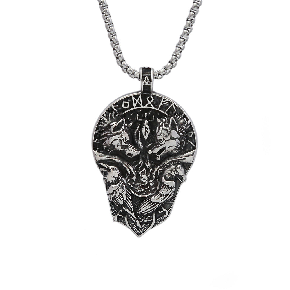 Men's Personalized Viking Double Wolves Pendant Necklace