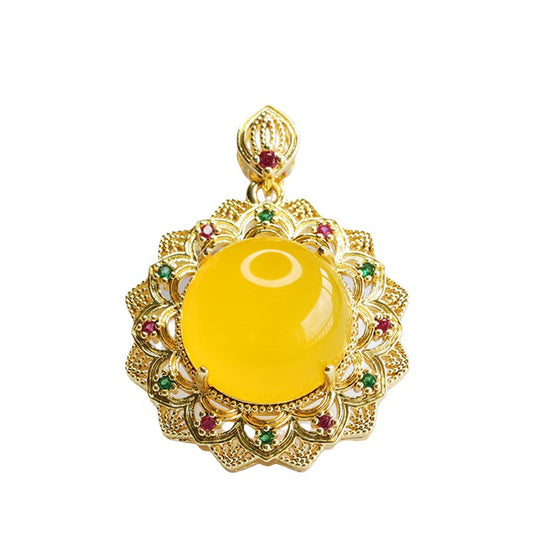 Chalcedony Sunflower & Ruyi Pendant — No Chain