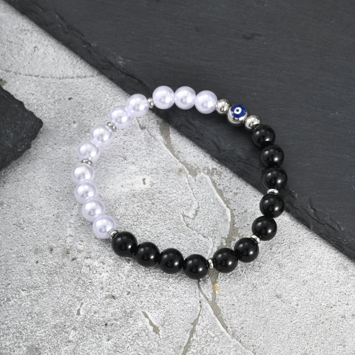 Devil's Eye Pearl Black Stainless Steel Bracelet for Men