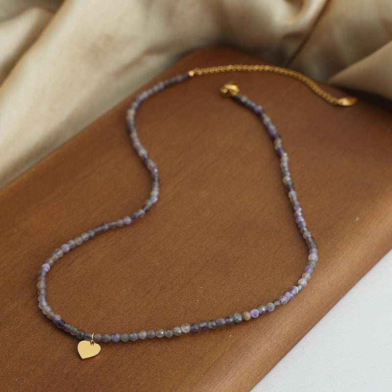 Retro Luxury Handmade Beaded Love Pendant Necklace with Natural Cut Stones