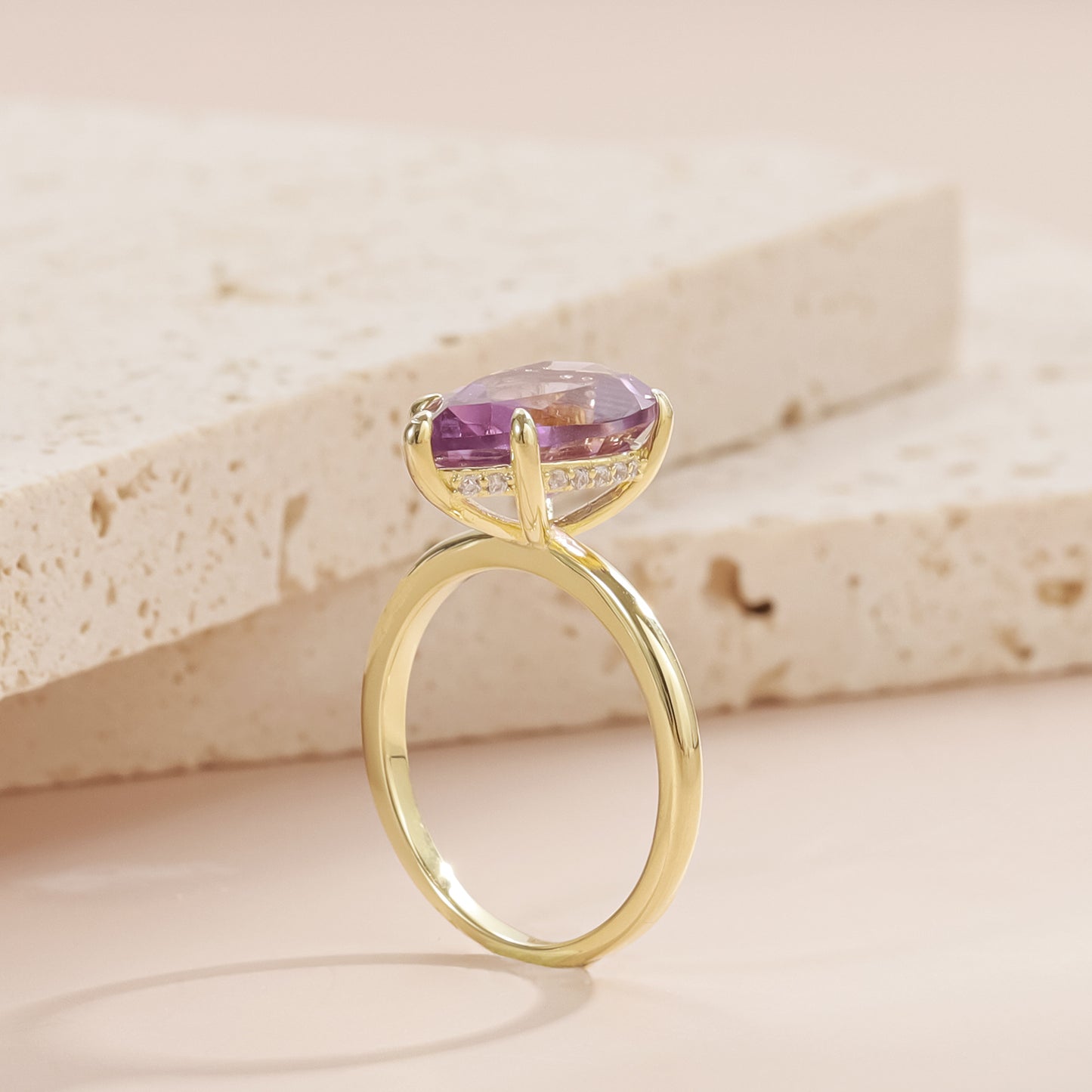 Simple S925 Sterling Silver Ring Set with Lab Grown Sapphire Amethyst Jewelry