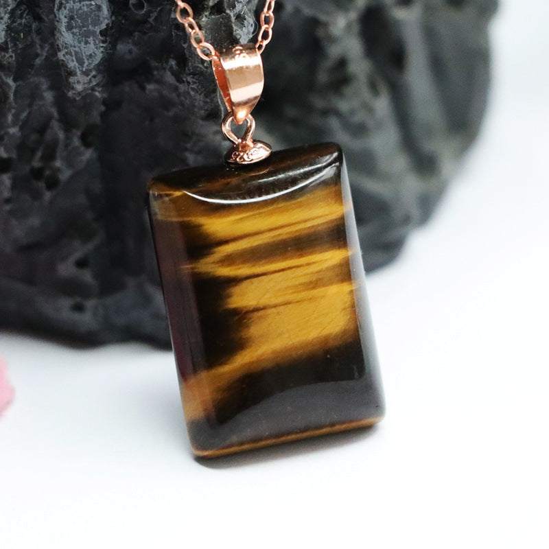 Tiger Eye Peace Plaque 925 Silver Pendant — No Chain