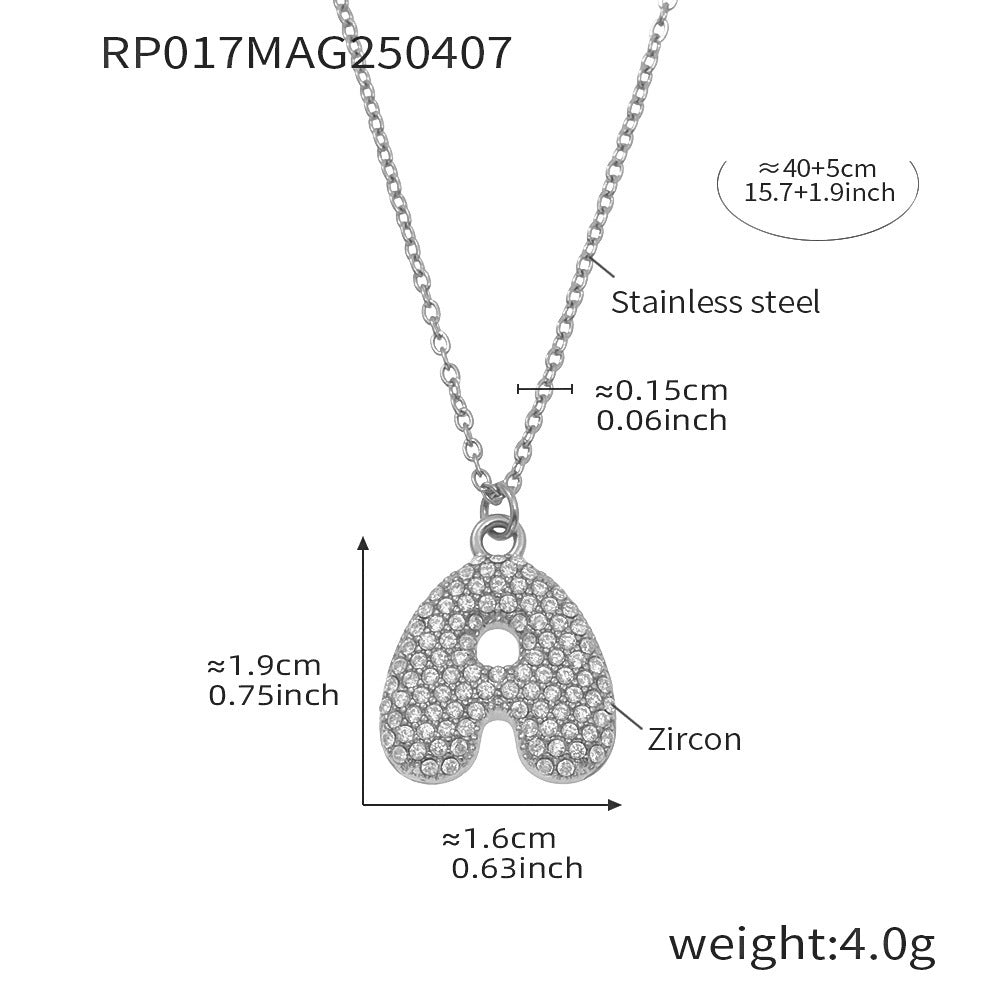 Planderful 26 Letter Zircon Necklace Gold Plated Hip Hop