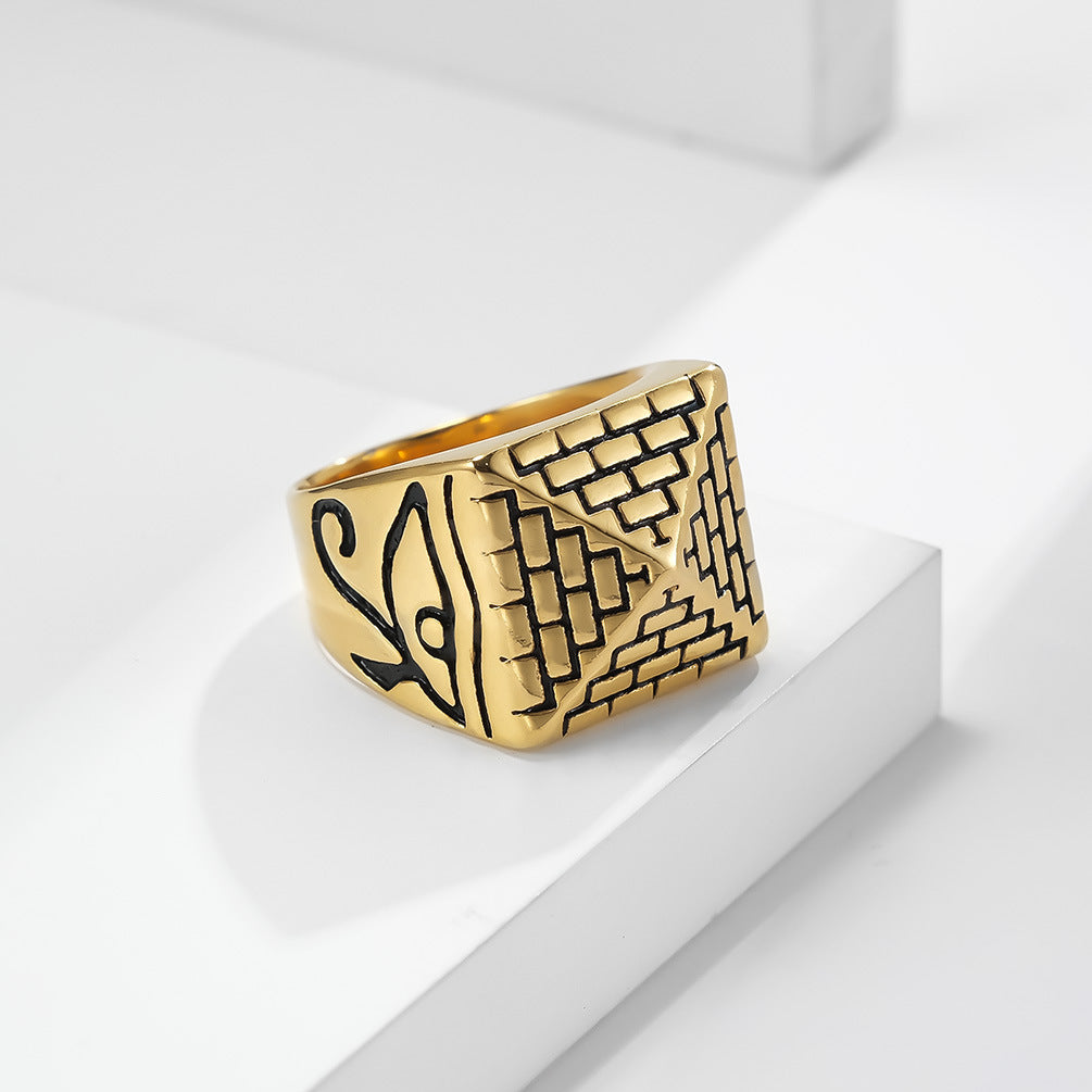 Planderful Eye Of Horus Egyptian Pyramid Ring For Men Stainless Steel Everyday Genie Jewelry