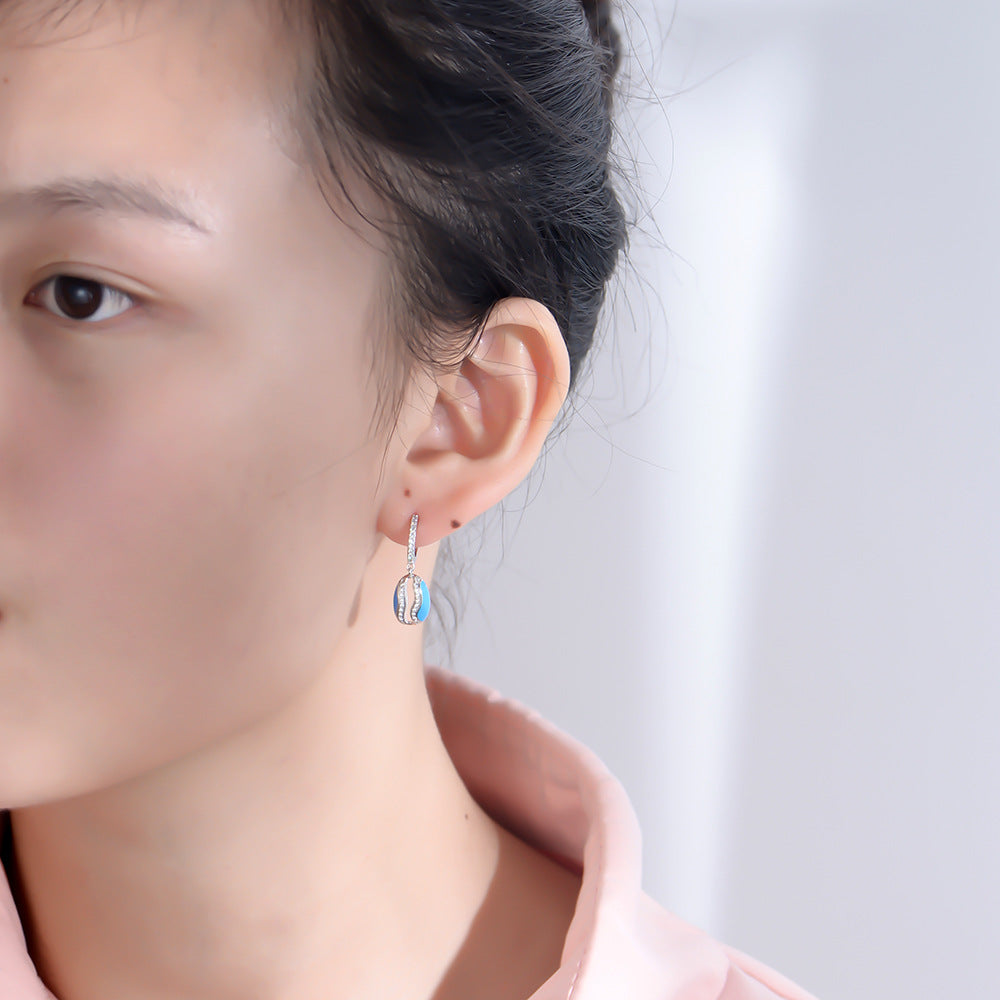 S925 Silver Dip Adhesive Hollow Oval Shell-Shaped Zircon Inlaid Earrings, Instagram Earrings
