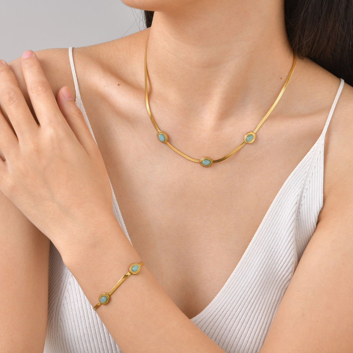 Stainless Steel Turquoise Blade Necklace Female Gift Collarbone Chain