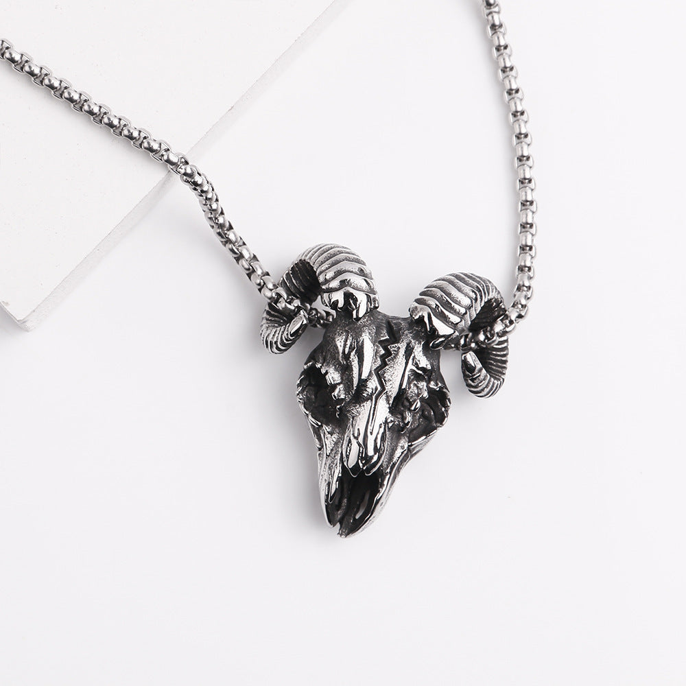 Planderful Personalized Sheep Head Pendant Titanium Steel Necklace For Men Hip Hop Style